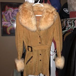 Vintage suede shearling button up jacket